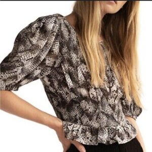 Free People XOXO Smocked Cotton Blouse Snakeskin Print